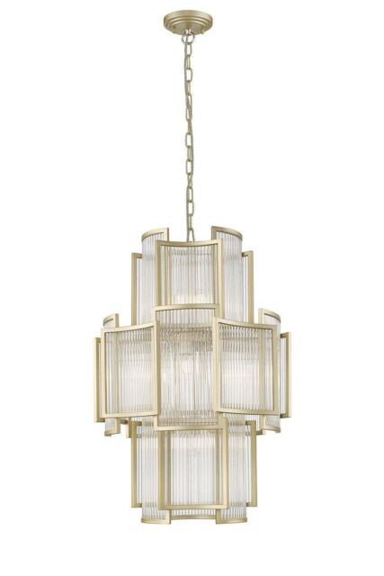 Netlighting Antigua 11 Light Gold Crystal Pendant Ceiling Light in Clear