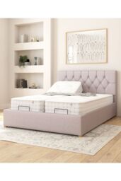Aspire Olivier Electric Adjustable Bed Upholstered in Eire Linen Fabric with Pocket Sprung Mattress UK Made in Grey - Size: King - thumbnail 2