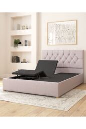 Aspire Olivier Electric Adjustable Bed Upholstered in Eire Linen Fabric with Pocket Sprung Mattress UK Made in Grey - Size: King - thumbnail 3