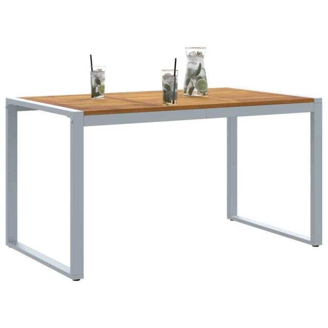 Berkfield Home Outdoor Dining Table Grey 140x80x75 cm Steel&Solid Wood Acacia - Size: 140 x 80 x 75 cm - image 1