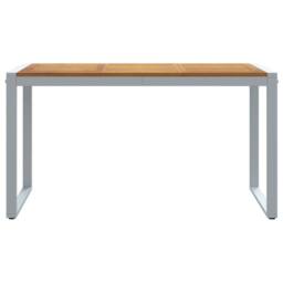 Berkfield Home Outdoor Dining Table Grey 140x80x75 cm Steel&Solid Wood Acacia - Size: 140 x 80 x 75 cm - thumbnail 5