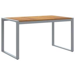 Berkfield Home Outdoor Dining Table Grey 140x80x75 cm Steel&Solid Wood Acacia - Size: 140 x 80 x 75 cm - thumbnail 3