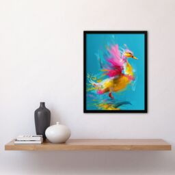 "Artery8 Wall Art Print Flying Yellow Pink Duck Abstract Oil Painting Art Framed Poster in Black - Size: W12"" x H16""" - thumbnail 4