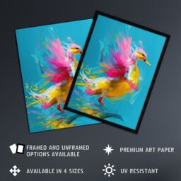 "Artery8 Wall Art Print Flying Yellow Pink Duck Abstract Oil Painting Art Framed Poster in Black - Size: W12"" x H16""" - thumbnail 2