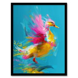 "Artery8 Wall Art Print Flying Yellow Pink Duck Abstract Oil Painting Art Framed Poster in Black - Size: W12"" x H16""" - thumbnail 1