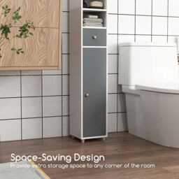 Gymax Slim Bathroom Tall Cabinet Narrow Linen Tower With 2 Door & 1 Drawer - thumbnail 2