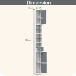 Gymax Slim Bathroom Tall Cabinet Narrow Linen Tower With 2 Door & 1 Drawer - thumbnail 3