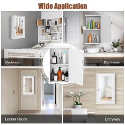 Costway Bathroom Mirror Cabinet Wall Mounted Storage Cupboard Mirrored Medicine Cabinet in White - thumbnail 6