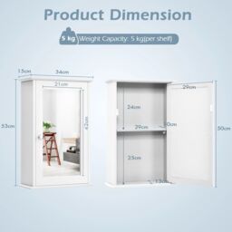 Costway Bathroom Mirror Cabinet Wall Mounted Storage Cupboard Mirrored Medicine Cabinet in White - thumbnail 2