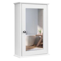 Costway Bathroom Mirror Cabinet Wall Mounted Storage Cupboard Mirrored Medicine Cabinet in White