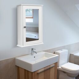Costway Bathroom Mirror Cabinet Wall Mounted Storage Cupboard Mirrored Medicine Cabinet in White - thumbnail 3