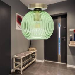 First Choice Lighting Betchley - Green Glass Globe Antique Brass Ceiling Light Fitting - thumbnail 3