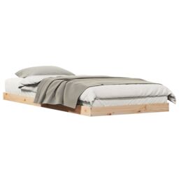 Berkfield Home Floor Bed Frame White 90x220 cm Solid Wood Pine in Beige - thumbnail 3