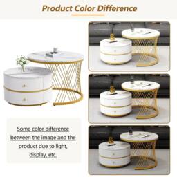 BTM High Gloss Round Nesting Coffee Table Marble Storage White Black - thumbnail 8