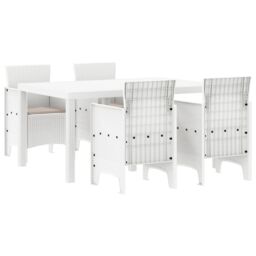 Berkfield Home 5 Piece Garden Dining Set with Cushions White Poly Rattan - thumbnail 2