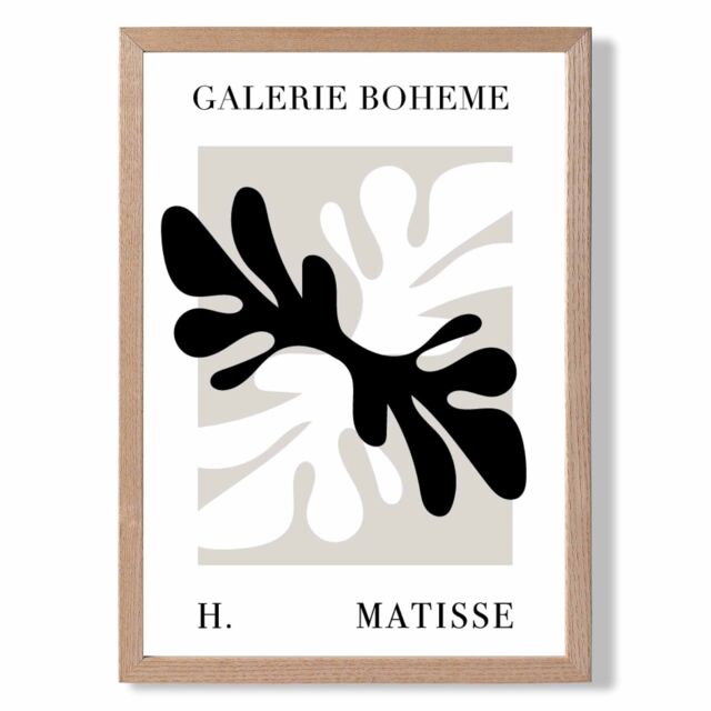 ARTZE Matisse Floral Cutout Beige & Black Bohemian Framed Print SIZE: A2 with Oak Frame - Size: A4 - image 1
