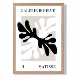 ARTZE Matisse Floral Cutout Beige & Black Bohemian Framed Print SIZE: A2 with Oak Frame - Size: A4