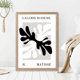 ARTZE Matisse Floral Cutout Beige & Black Bohemian Framed Print SIZE: A2 with Oak Frame - Size: A4 - thumbnail 2