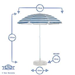 Harbour Housewares Metal Beach Parasol & Base Set 1.74 x 1.93m in White - thumbnail 3