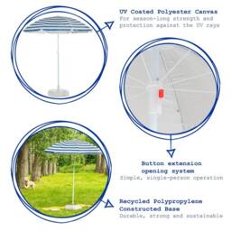 Harbour Housewares Metal Beach Parasol & Base Set 1.74 x 1.93m in White - thumbnail 2