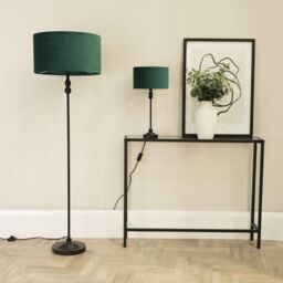 ValueLights Maggie Black Metal Candlestick Floor Lamp with Velvet Lamp Shade in Bottle Green - thumbnail 3