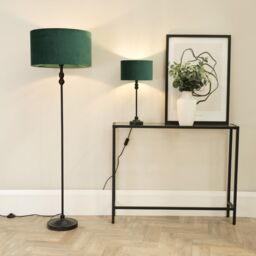 ValueLights Maggie Black Metal Candlestick Floor Lamp with Velvet Lamp Shade in Bottle Green - thumbnail 4