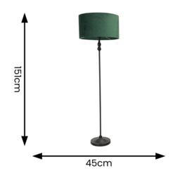 ValueLights Maggie Black Metal Candlestick Floor Lamp with Velvet Lamp Shade in Bottle Green - thumbnail 5