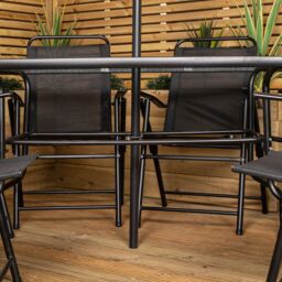 Samuel Alexander Outdoor 6 Seater Glass Top Table & Chairs Patio Set with Parasol in Black - thumbnail 6