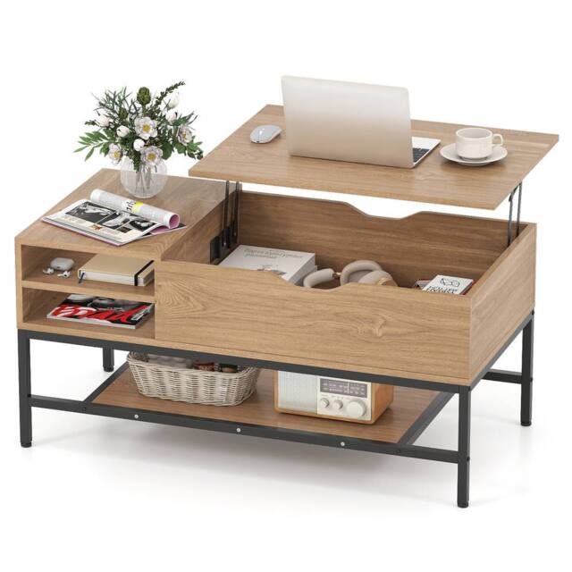 Costway Lift Top Coffee Table Living Room Table w/ Storage Shelf in Natural - image 1