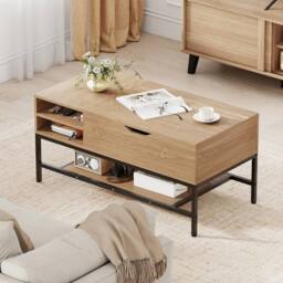 Costway Lift Top Coffee Table Living Room Table w/ Storage Shelf in Natural - thumbnail 3