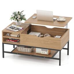 Costway Lift Top Coffee Table Living Room Table w/ Storage Shelf in Natural