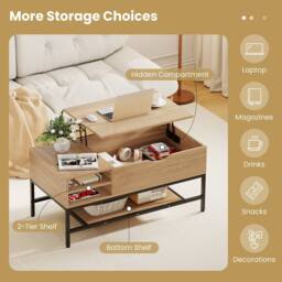 Costway Lift Top Coffee Table Living Room Table w/ Storage Shelf in Natural - thumbnail 9