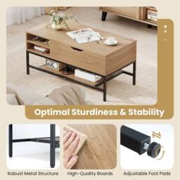Costway Lift Top Coffee Table Living Room Table w/ Storage Shelf in Natural - thumbnail 8