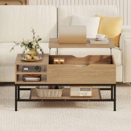 Costway Lift Top Coffee Table Living Room Table w/ Storage Shelf in Natural - thumbnail 7