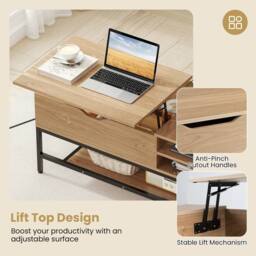 Costway Lift Top Coffee Table Living Room Table w/ Storage Shelf in Natural - thumbnail 6