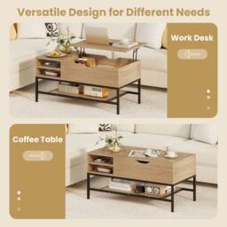 Costway Lift Top Coffee Table Living Room Table w/ Storage Shelf in Natural - thumbnail 2