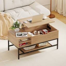Costway Lift Top Coffee Table Living Room Table w/ Storage Shelf in Natural - thumbnail 5