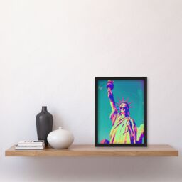 Artery8 Wall Art Print Statue of Liberty Sunglasses Vibrant Neon Design Art Framed Poster in Black - Size: A4 - thumbnail 4