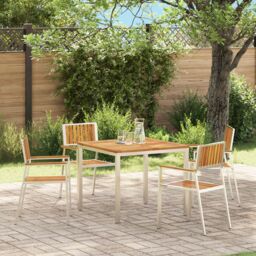 Berkfield Home Stackable Garden Chairs 4 pcs Solid Wood Acacia&Stainless Steel in Silver