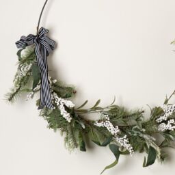 Scottish Everlastings Ltd 80cm Metal Ring Wreath with Stripey Bow in Green - thumbnail 3
