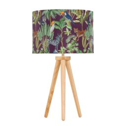 First Choice Lighting Voyage - Light Oak Table Lamp or Bedside Light with Safari Shade in Brown