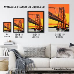 Artery8 Wall Art Print Forth Rail Bridge Vibrant Orange Yellow Blue Framed Picture - Size: A4 - thumbnail 3