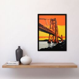 Artery8 Wall Art Print Forth Rail Bridge Vibrant Orange Yellow Blue Framed Picture - Size: A4 - thumbnail 4