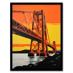 Artery8 Wall Art Print Forth Rail Bridge Vibrant Orange Yellow Blue Framed Picture - Size: A4 - thumbnail 1