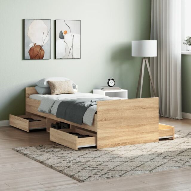 Berkfield Home Bed Frame with Headboard & Footboard Sonoma Oak 75x190 cm Small Single in Brown - image 1