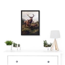 Artery8 Deiker Stag Deer Antlers Doe Animal Nature Painting Artwork Framed Wall Art Print A4 in Black - thumbnail 2