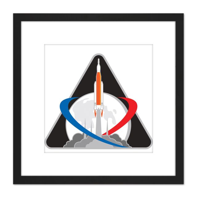 Artery8 Space NASA Artemis 1 Exploration Mission Emblem Badge Patch 8X8 Inch Square Wooden Framed Wall Art Print Picture with Mount in Black - image 1