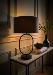 ValueLights Antonia Fabric Drum Lamp Shade Matte Black Oval Table Lamp with Bulb in Charcoal
