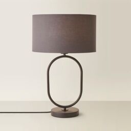 ValueLights Antonia Fabric Drum Lamp Shade Matte Black Oval Table Lamp with Bulb in Charcoal - thumbnail 6