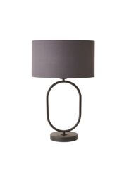 ValueLights Antonia Fabric Drum Lamp Shade Matte Black Oval Table Lamp with Bulb in Charcoal - thumbnail 3